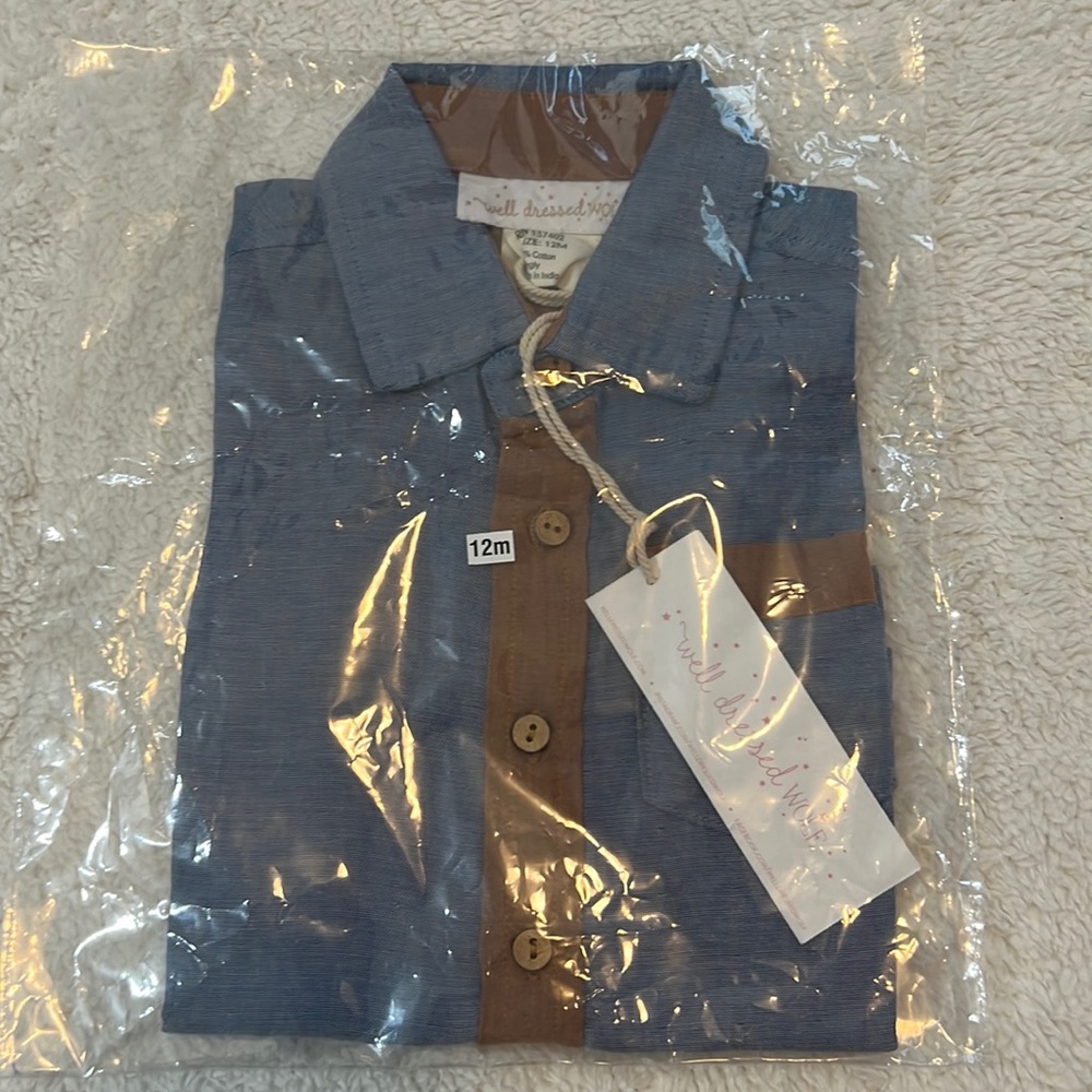 Boys 12M Well Dressed Wolf Chambray Shirt